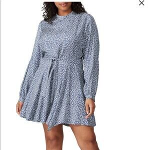 DEREK LAM 10 CROSBY White Blue Print Long sleeves Mini Dress Size 10